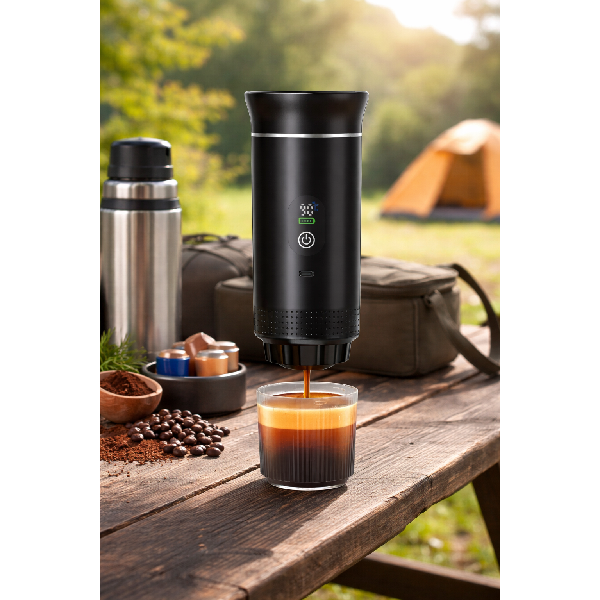 מכונת אספרסו ניידת עם סוללה להכנת קפה בשטח